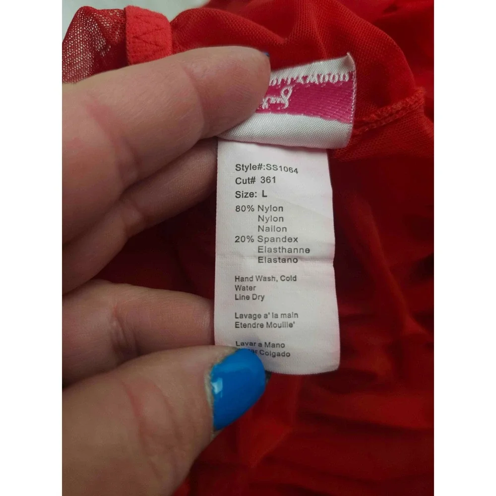Shirley‎ of Hollywood Red Sheer Mesh Lace Trim Long Robe Womens Large